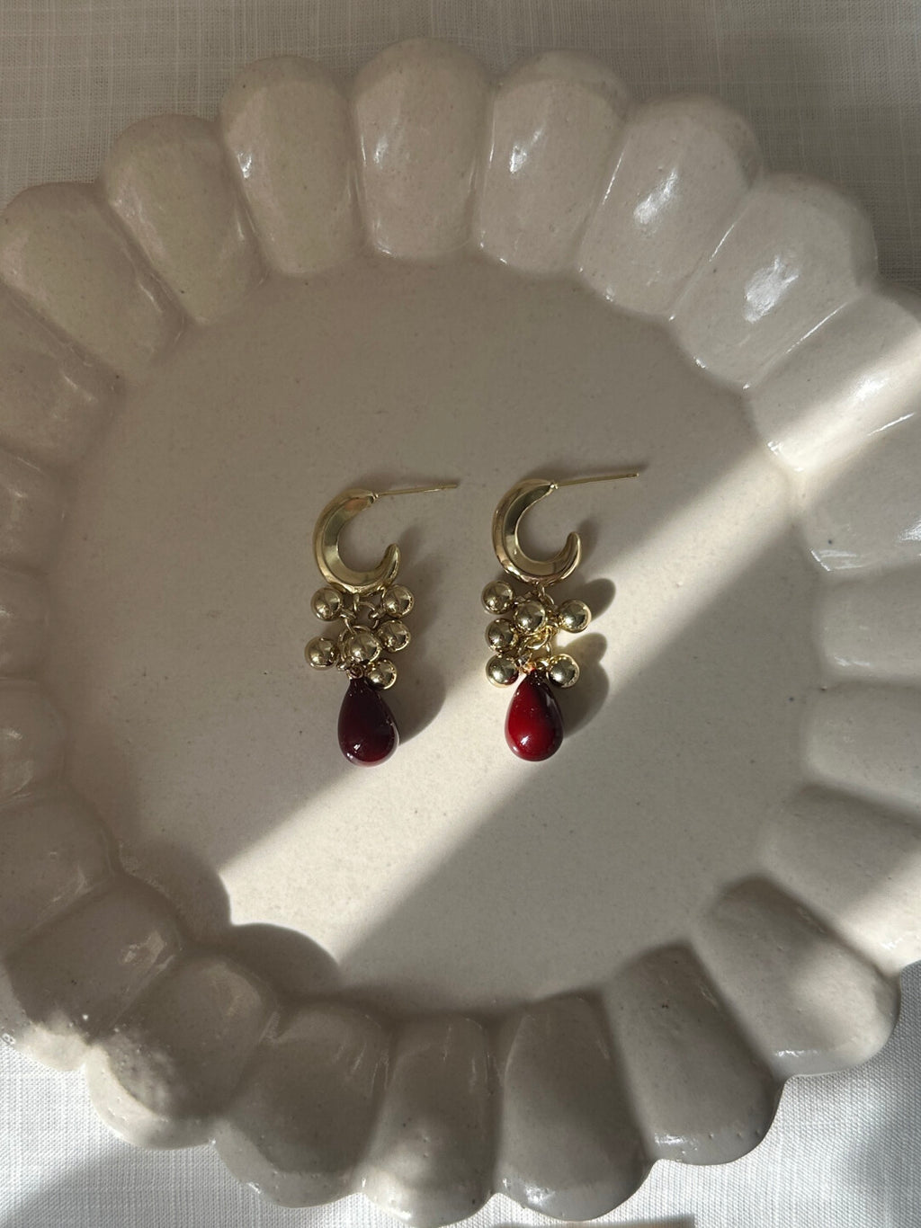 Vintage Gold & Burgundy Teardrop Drop Earrings,Lumivault.