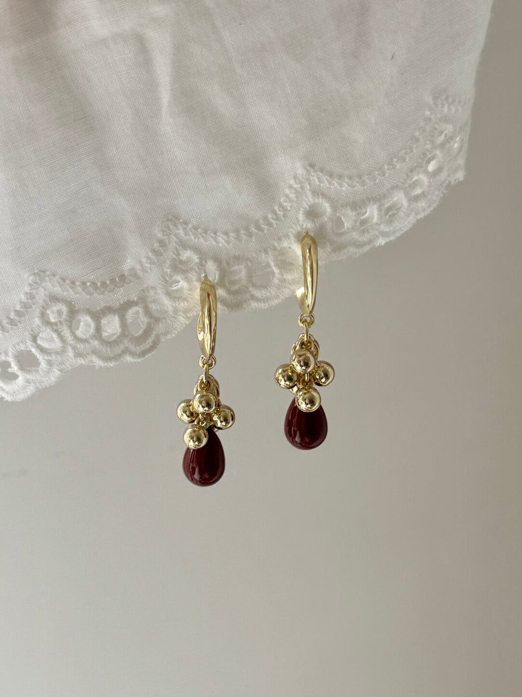 Vintage Gold & Burgundy Teardrop Drop Earrings,Lumivault.