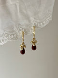 Vintage Gold & Burgundy Teardrop Drop Earrings,Lumivault.