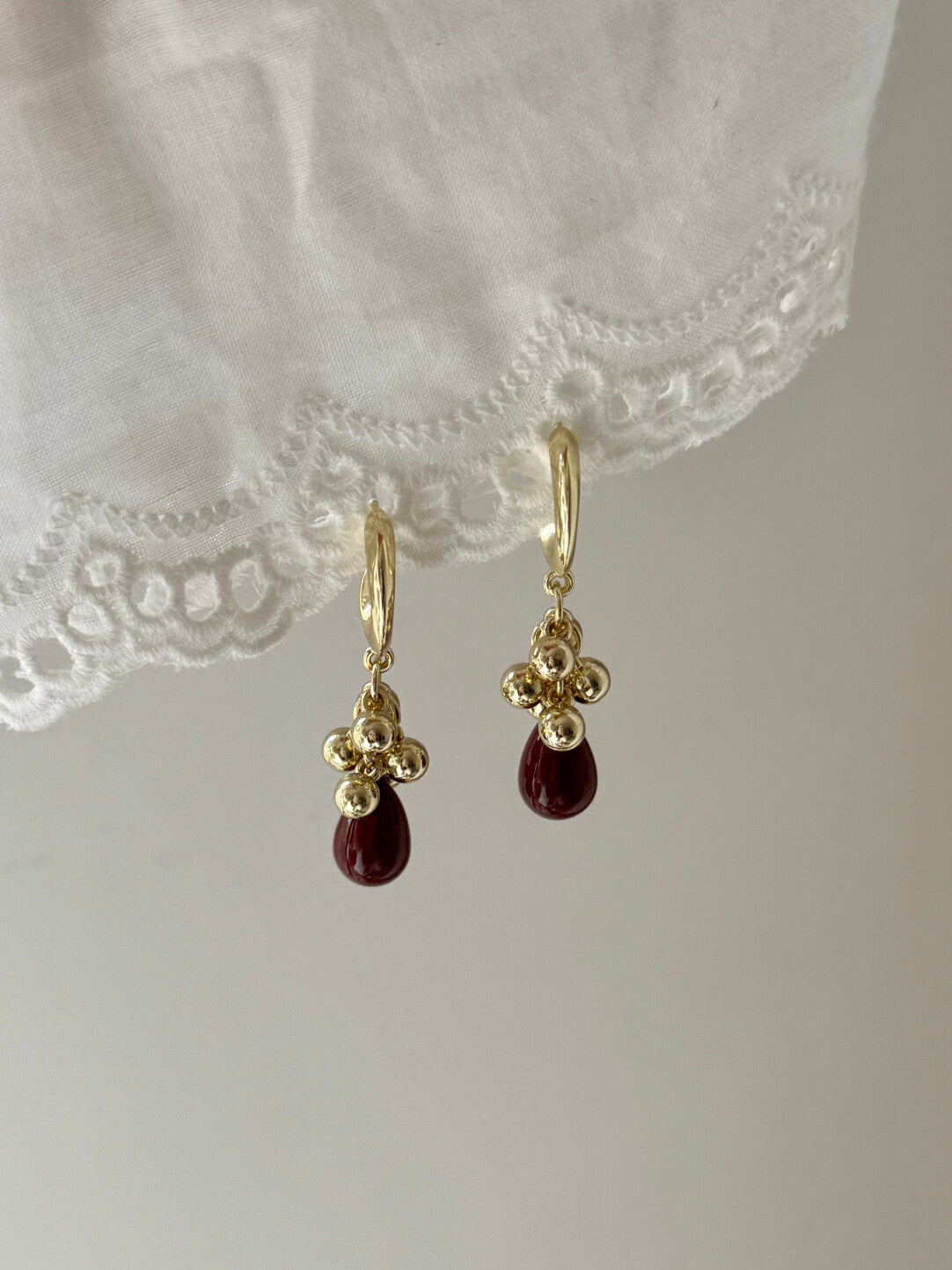 Vintage Gold & Burgundy Teardrop Drop Earrings,Lumivault.