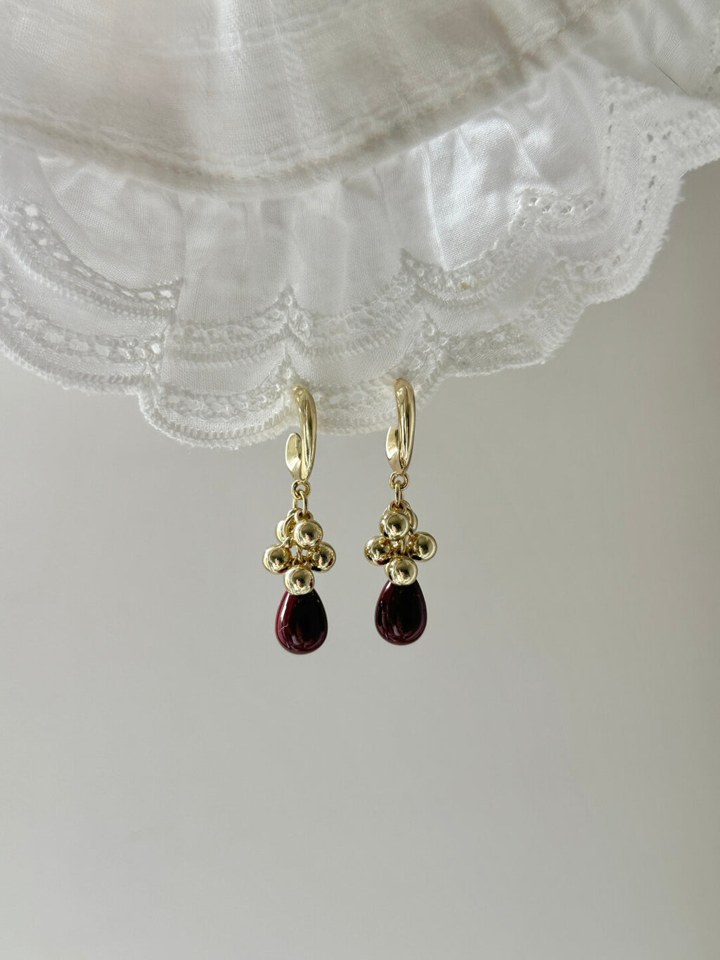 Vintage Gold & Burgundy Teardrop Drop Earrings,Lumivault.