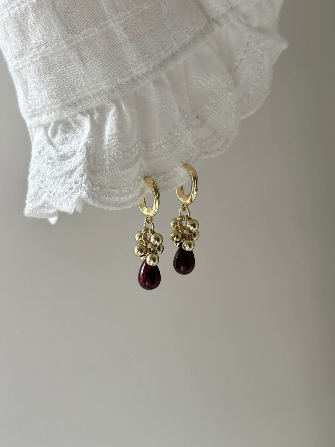 Vintage Gold & Burgundy Teardrop Drop Earrings,Lumivault.