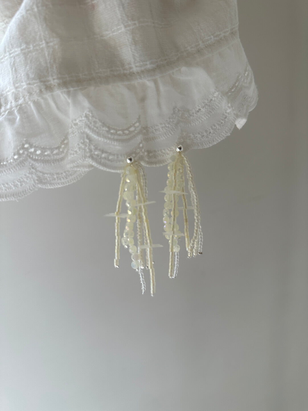 Yellow Floral Beaded Tassel Drop Earrings,Lumivault.