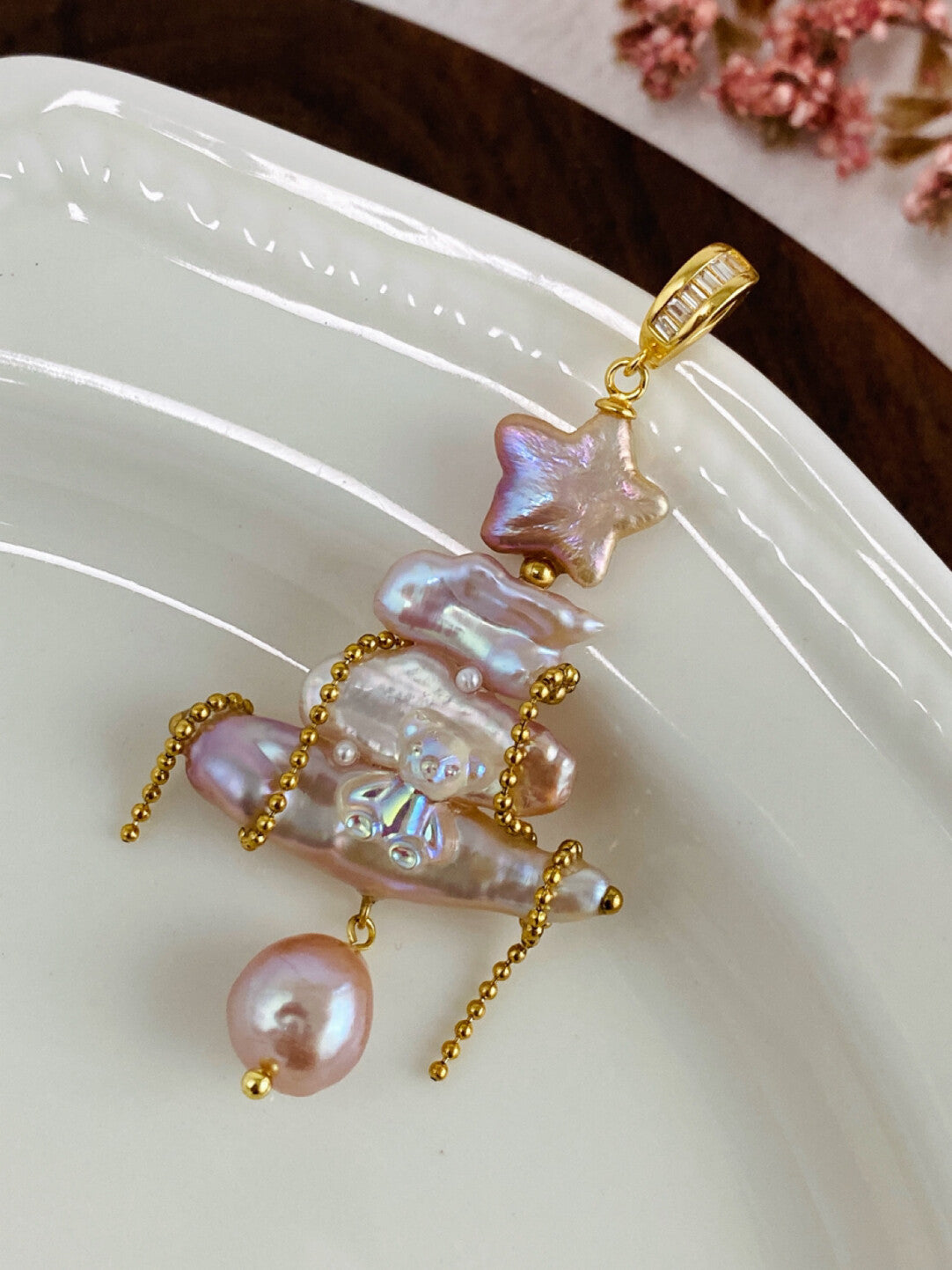 Christmas Tree Baroque Pearl Earrings,No. 12,Lumivault.