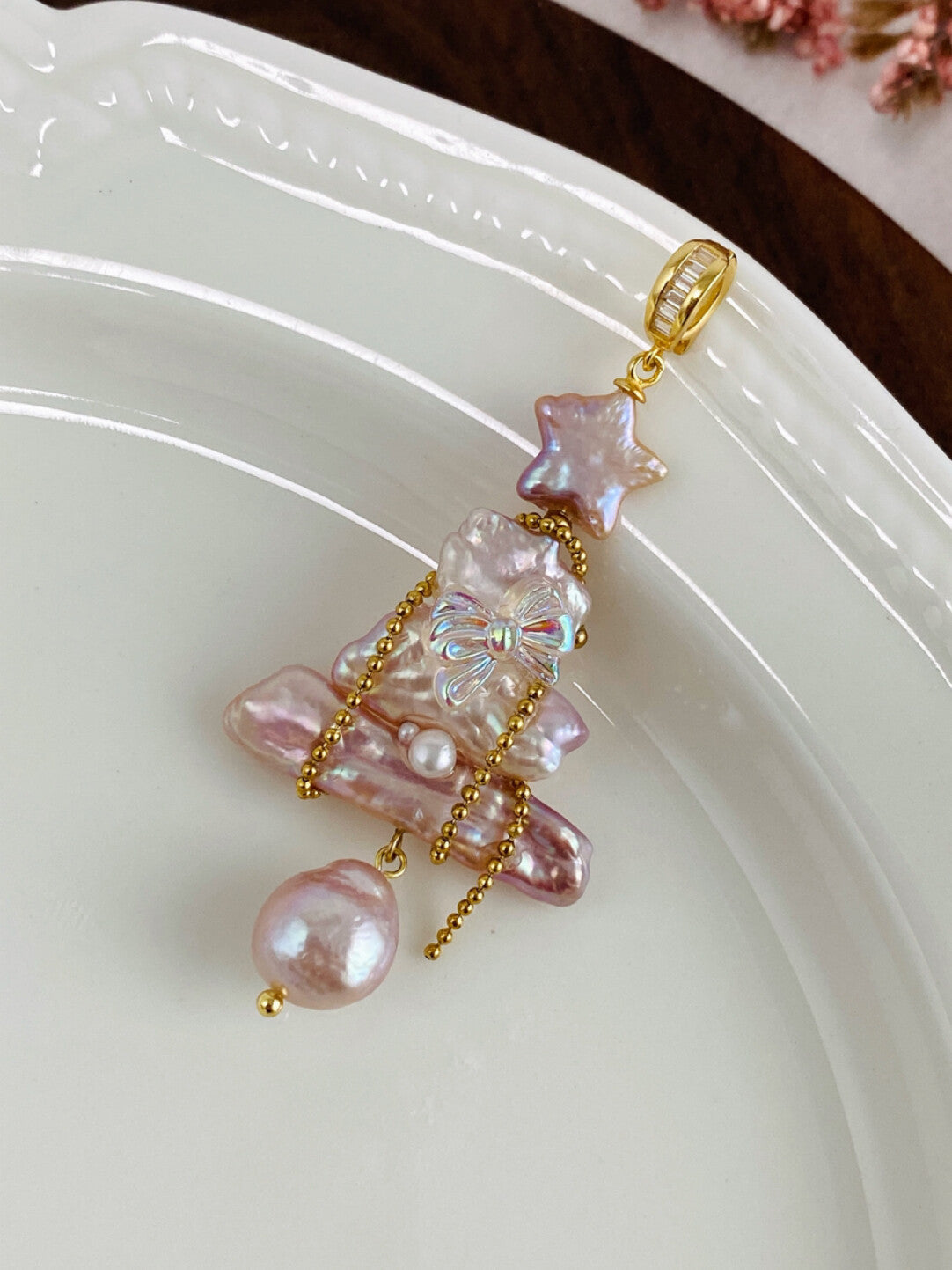 Christmas Tree Baroque Pearl Earrings,No. 15,Lumivault.