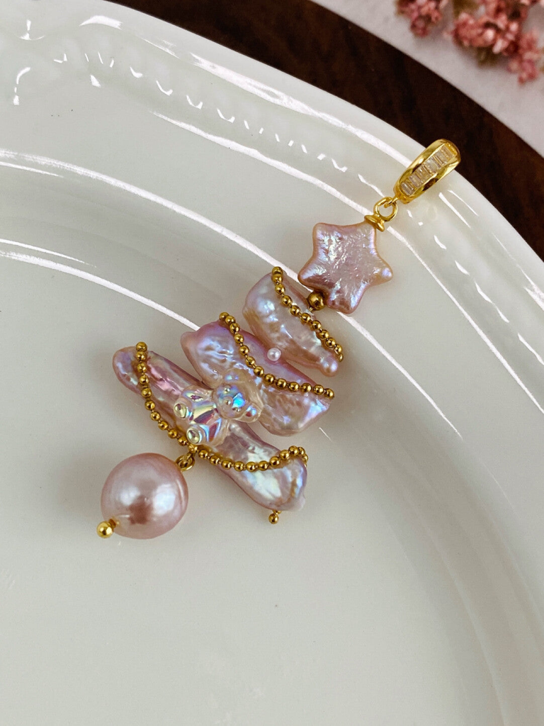 Christmas Tree Baroque Pearl Earrings,No. 16,Lumivault.