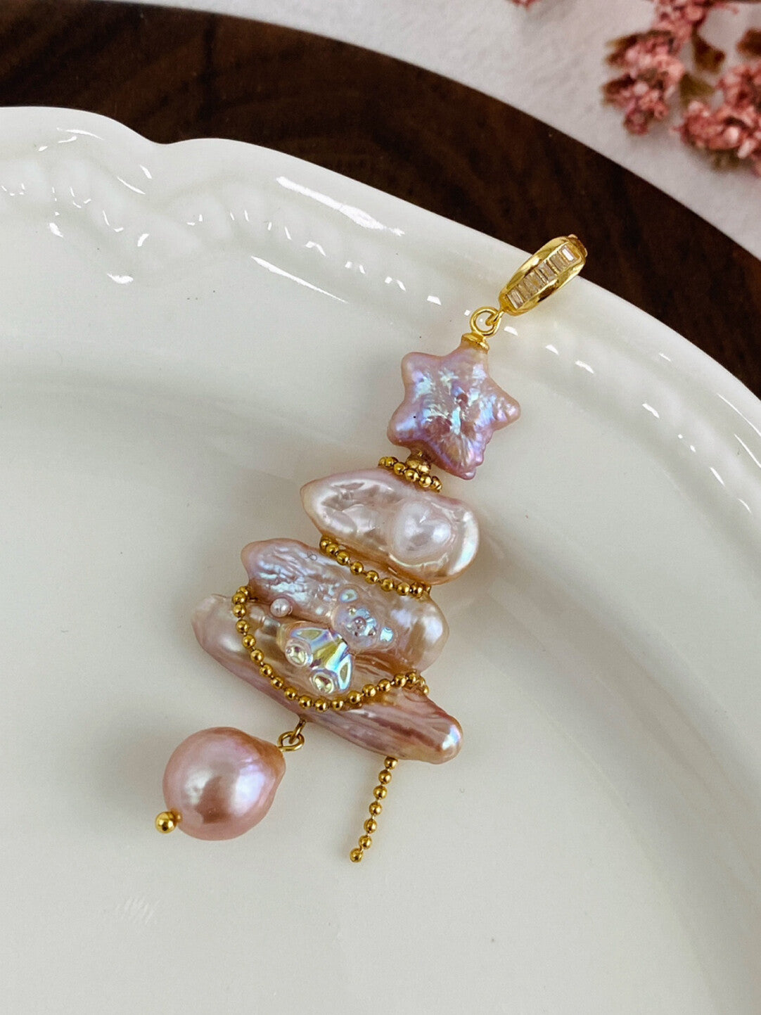 Christmas Tree Baroque Pearl Earrings,No. 21,Lumivault.