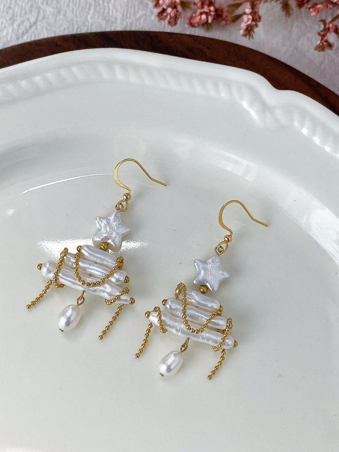 Christmas Tree Baroque Pearl Earrings,No. 31 ( a pair of earrings),Lumivault.