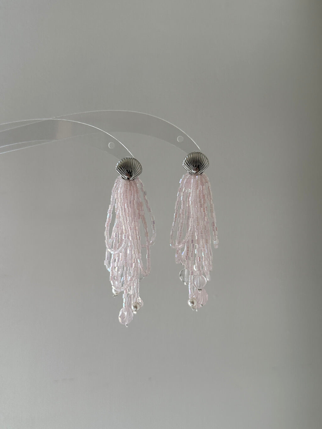 Dreamy Iridescent Pink Beaded Tassel Earrings,Lumivault.