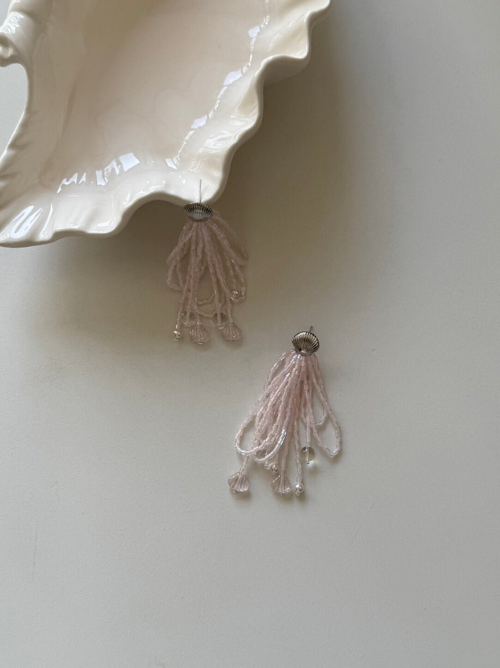 Dreamy Iridescent Pink Beaded Tassel Earrings,Lumivault.