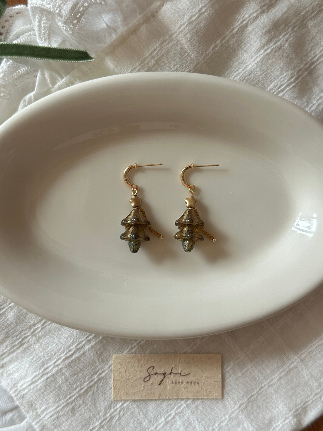 Vintage Christmas Tree Drop Earrings,Lumivault.