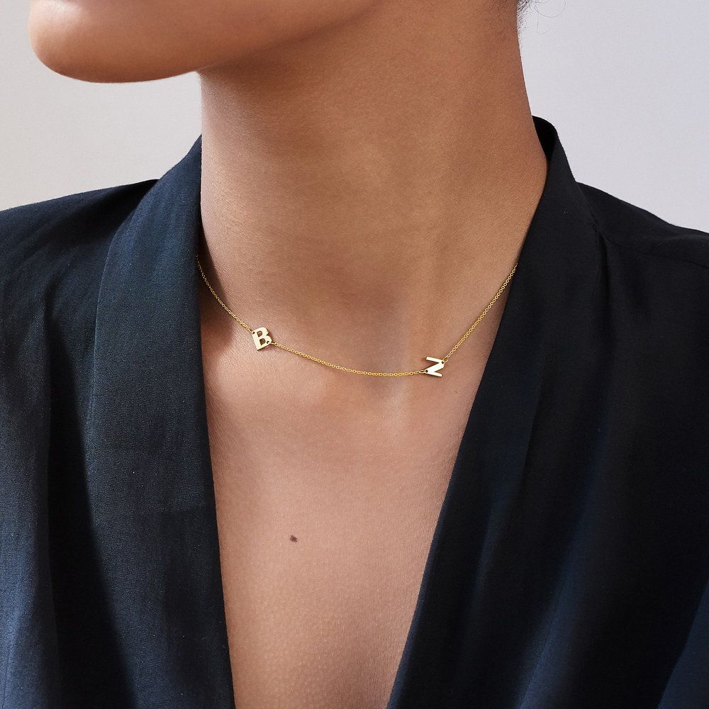 Customized Side Letter Necklace,Lumivault.