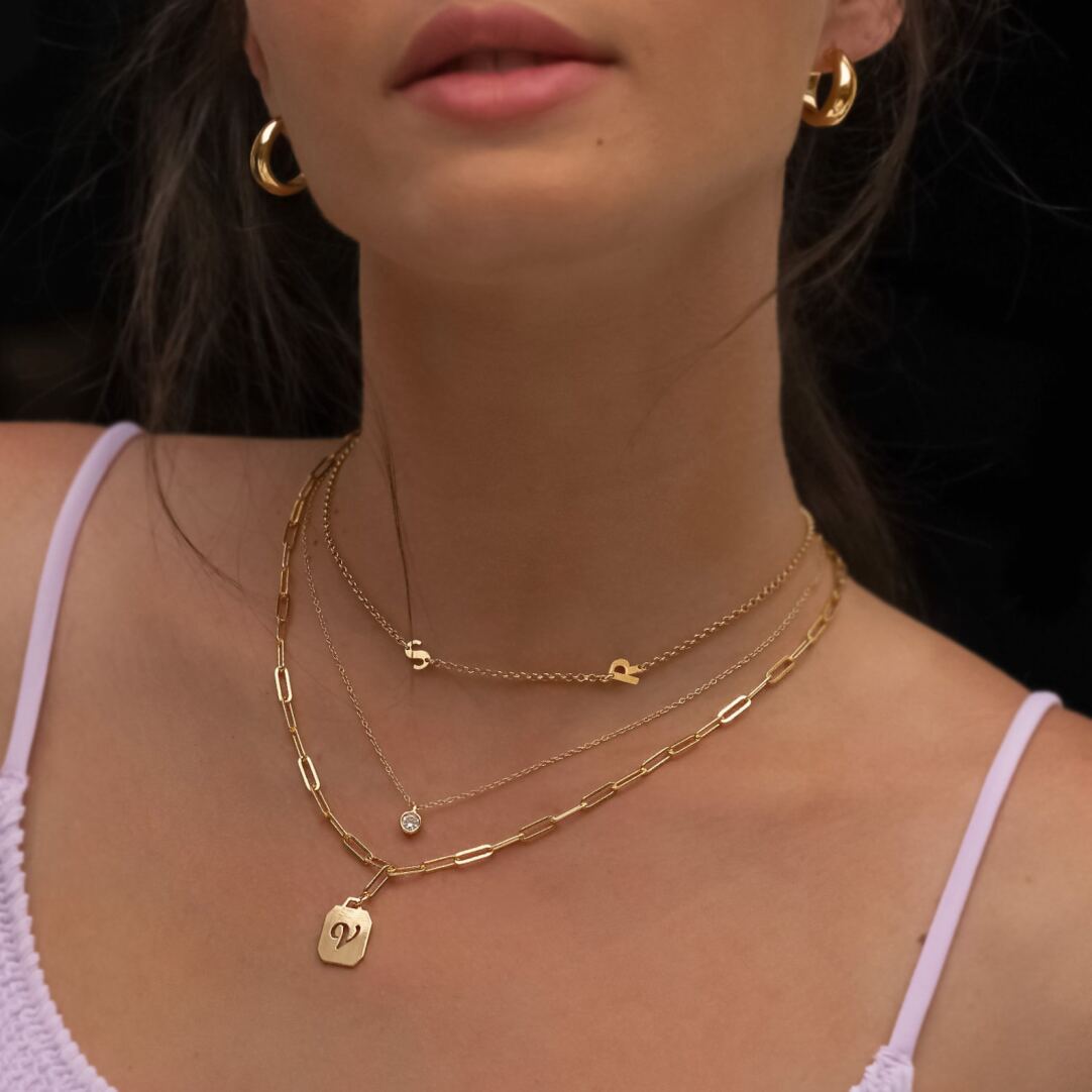 Customized Side Letter Necklace,Lumivault.