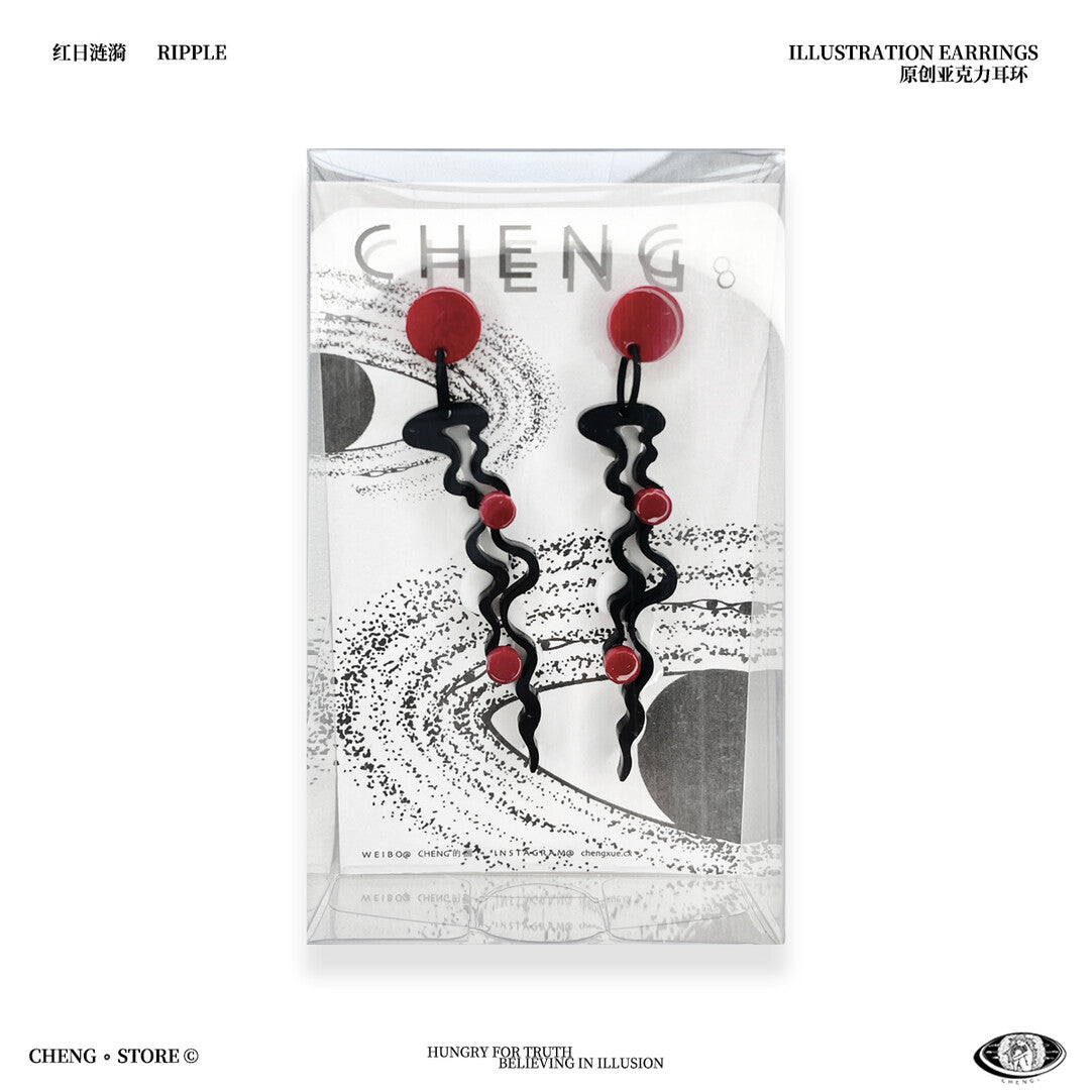 Red Sun Ripples Acrylic Earrings,Lumivault.