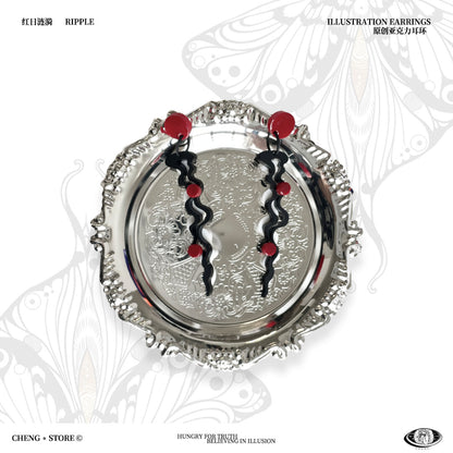 Red Sun Ripples Acrylic Earrings