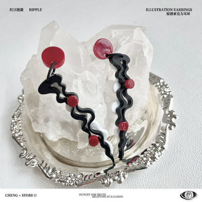 Red Sun Ripples Acrylic Earrings