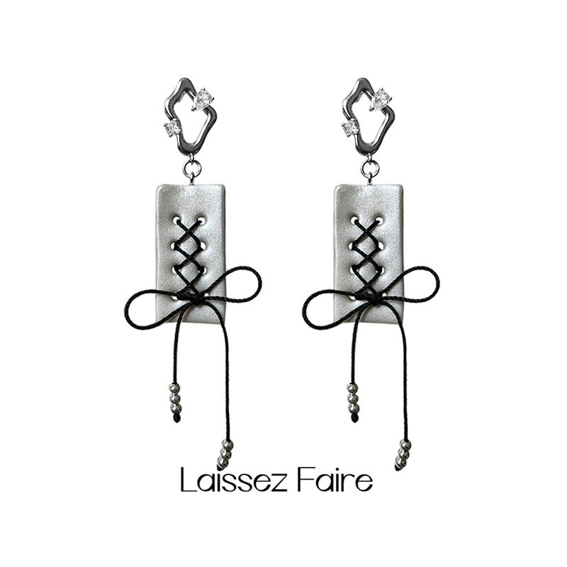 Handmade  Clay Straps Long Earrings,Black / Studs,Lumivault.