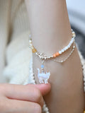 Cosmic Kitten Shell Beaded Silver Bracelet,Single Layer (16+3cm),Lumivault.