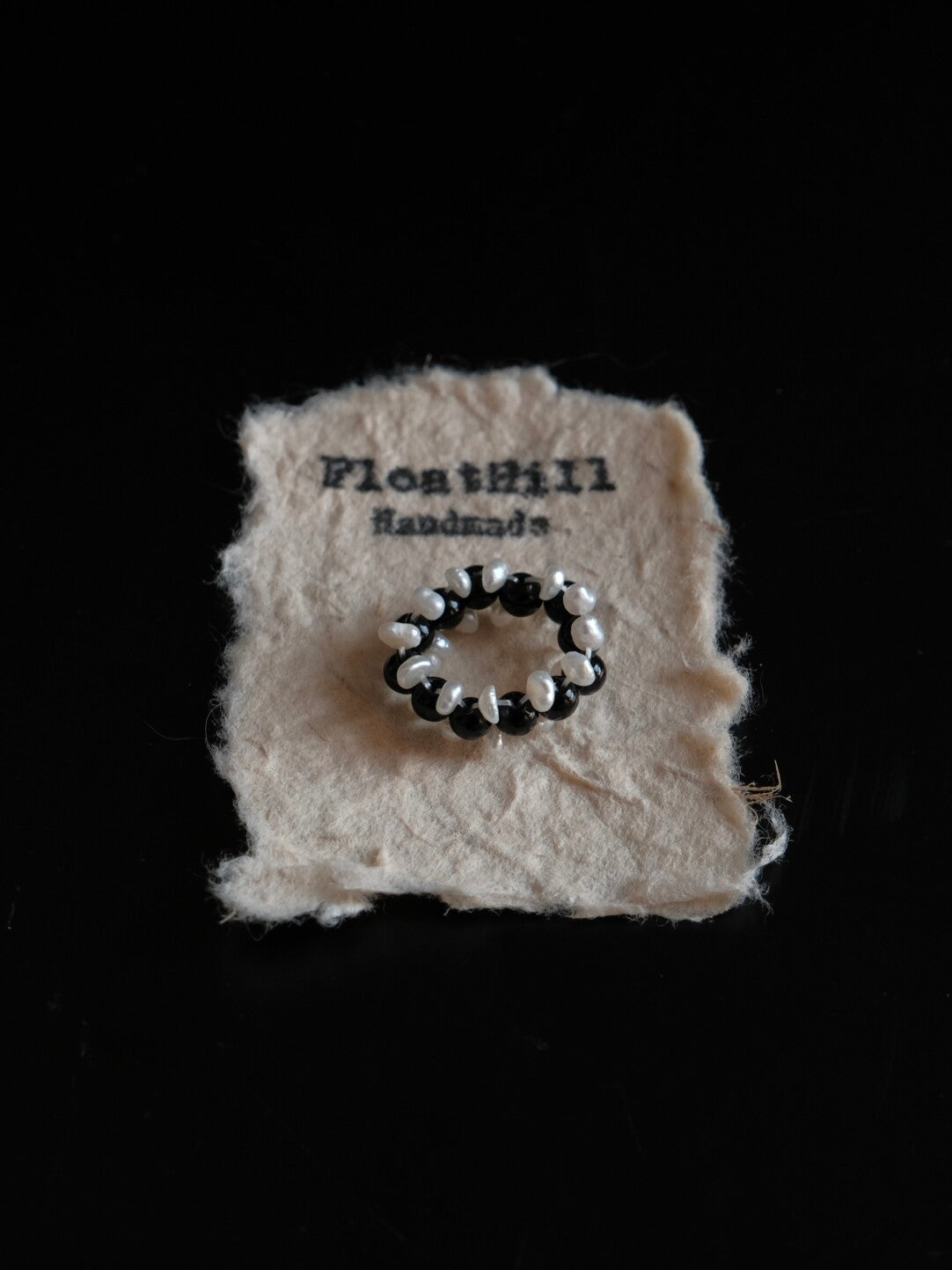 Black White Freshwater Pearl Beaded Ring