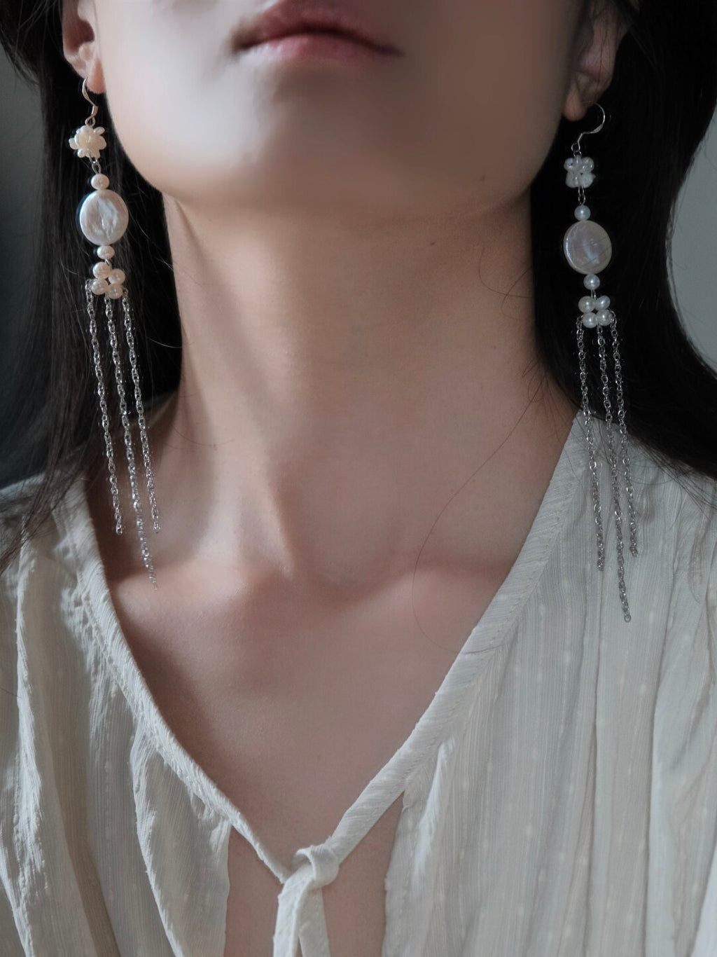 Swimming Baroque Pearl Long Earrings,Lumivault.