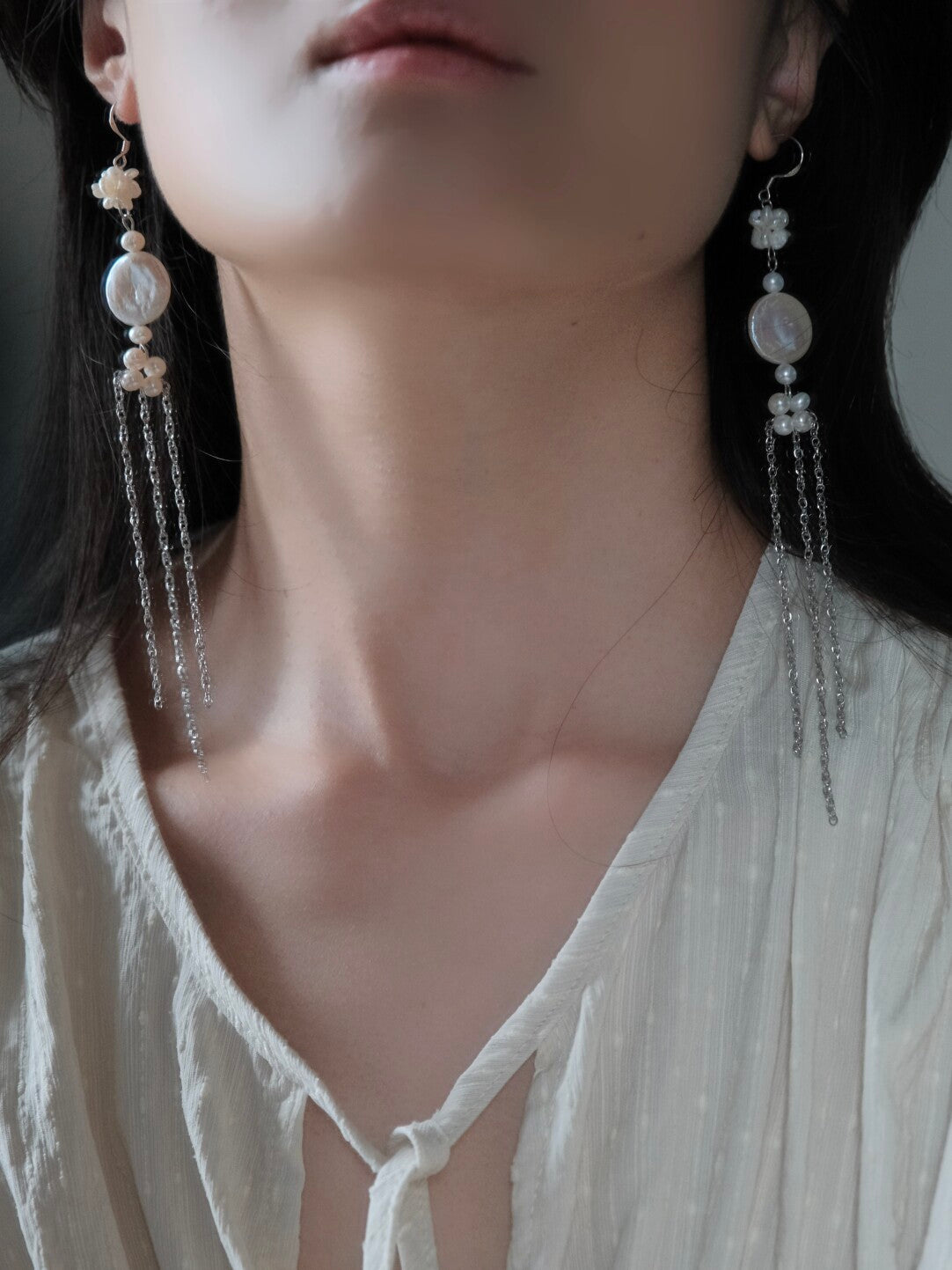 Swimming Baroque Pearl Long Earrings