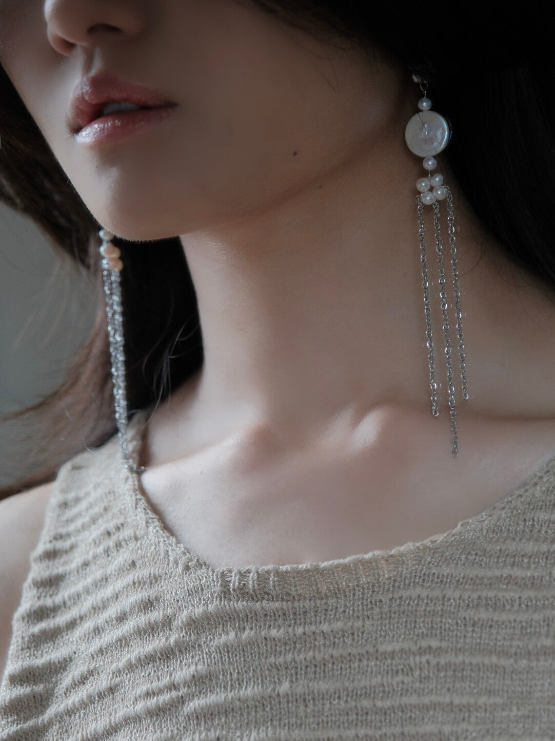 Swimming Baroque Pearl Long Earrings