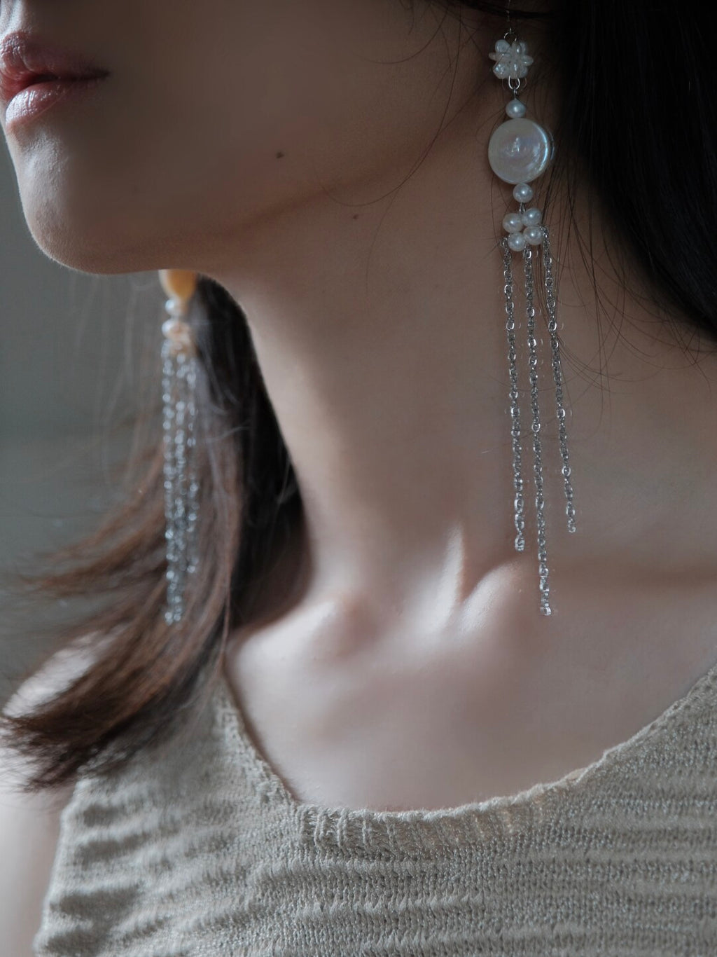 Swimming Baroque Pearl Long Earrings,Lumivault.