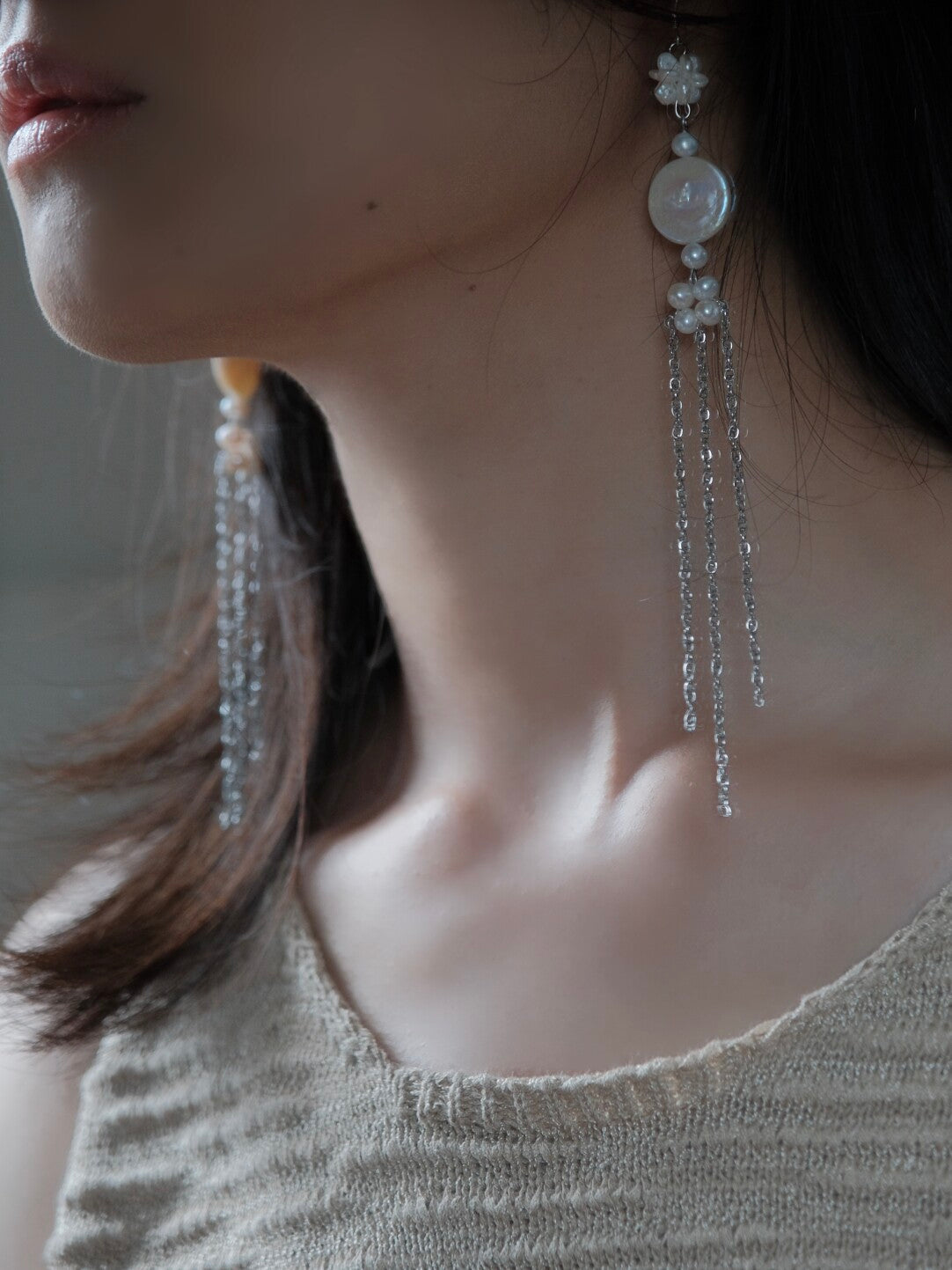 Swimming Baroque Pearl Long Earrings
