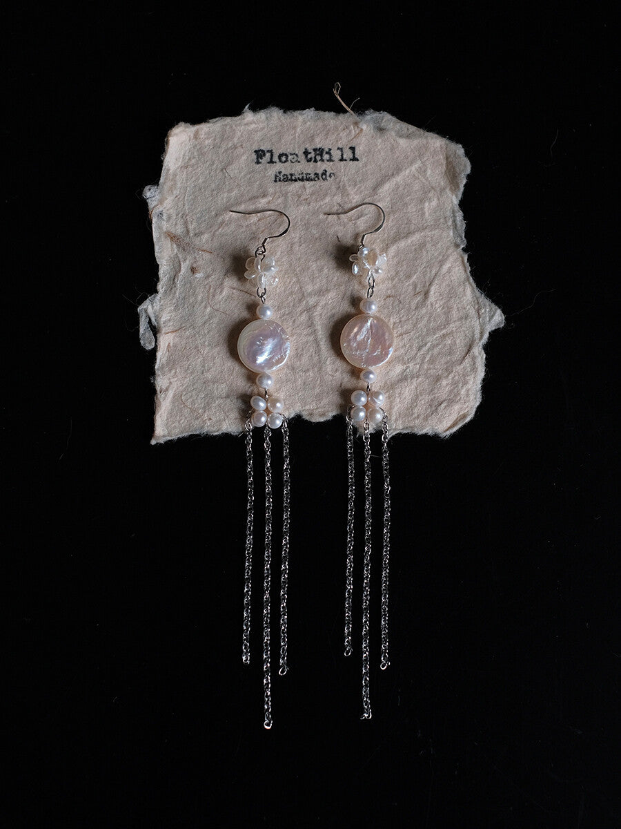 Swimming Baroque Pearl Long Earrings,A Pair of Silver Hooks,Lumivault.