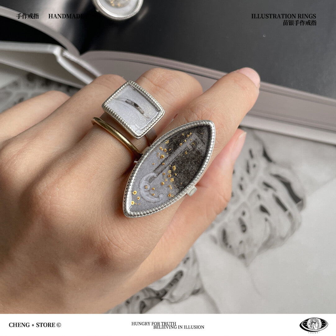 Handmade Ink Painting Elements  Ring,Lumivault.