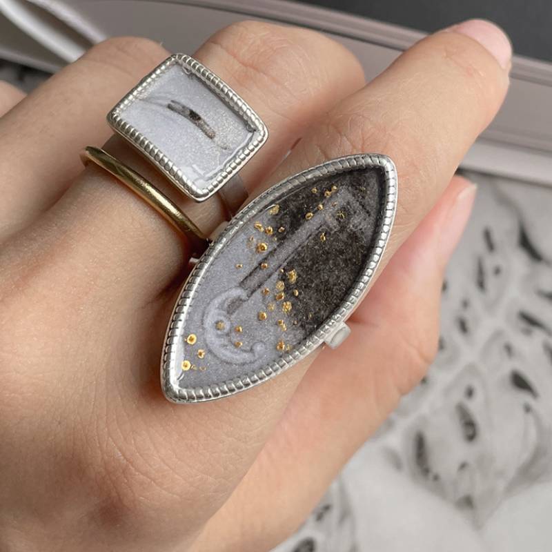 Handmade Ink Painting Elements  Ring,Moon Key,Lumivault.
