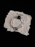 Half Moon Crystal Bracelet,Rock Crystal + Black Onyx Beads / 14-15cm,Lumivault.