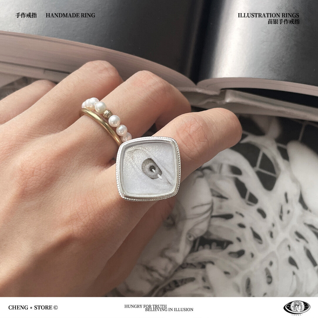 Handmade Ink Painting Elements  Ring,Antithesis,Lumivault.