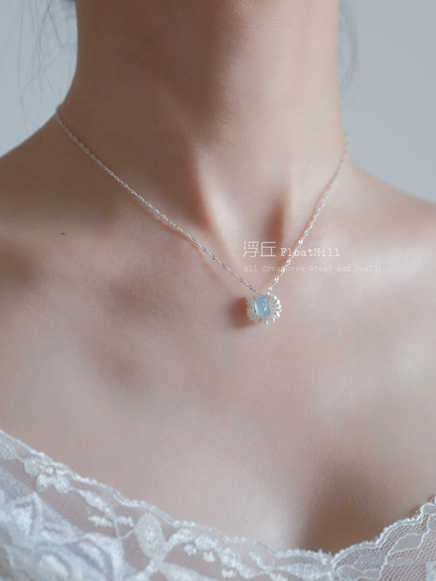 Blue Island Pearl Aquamarine Beaded Necklace,C(40cm),Lumivault.
