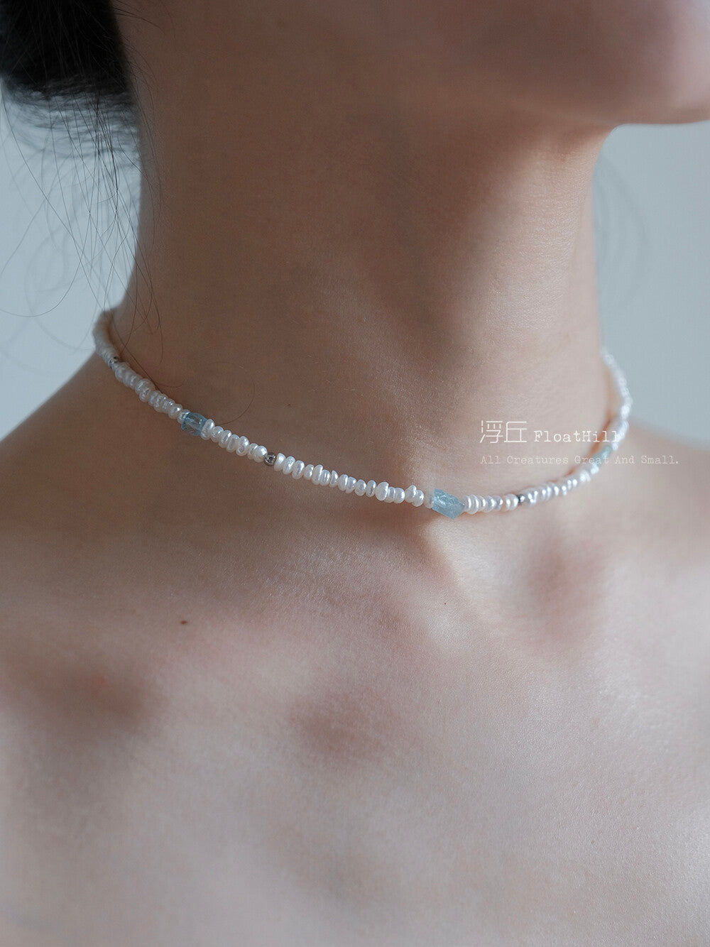 Blue Island Pearl Aquamarine Beaded Necklace,A,Lumivault.