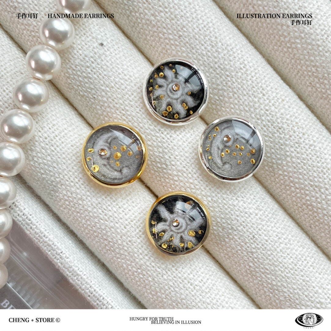 Handmade  Ink Painting Elements Earrings