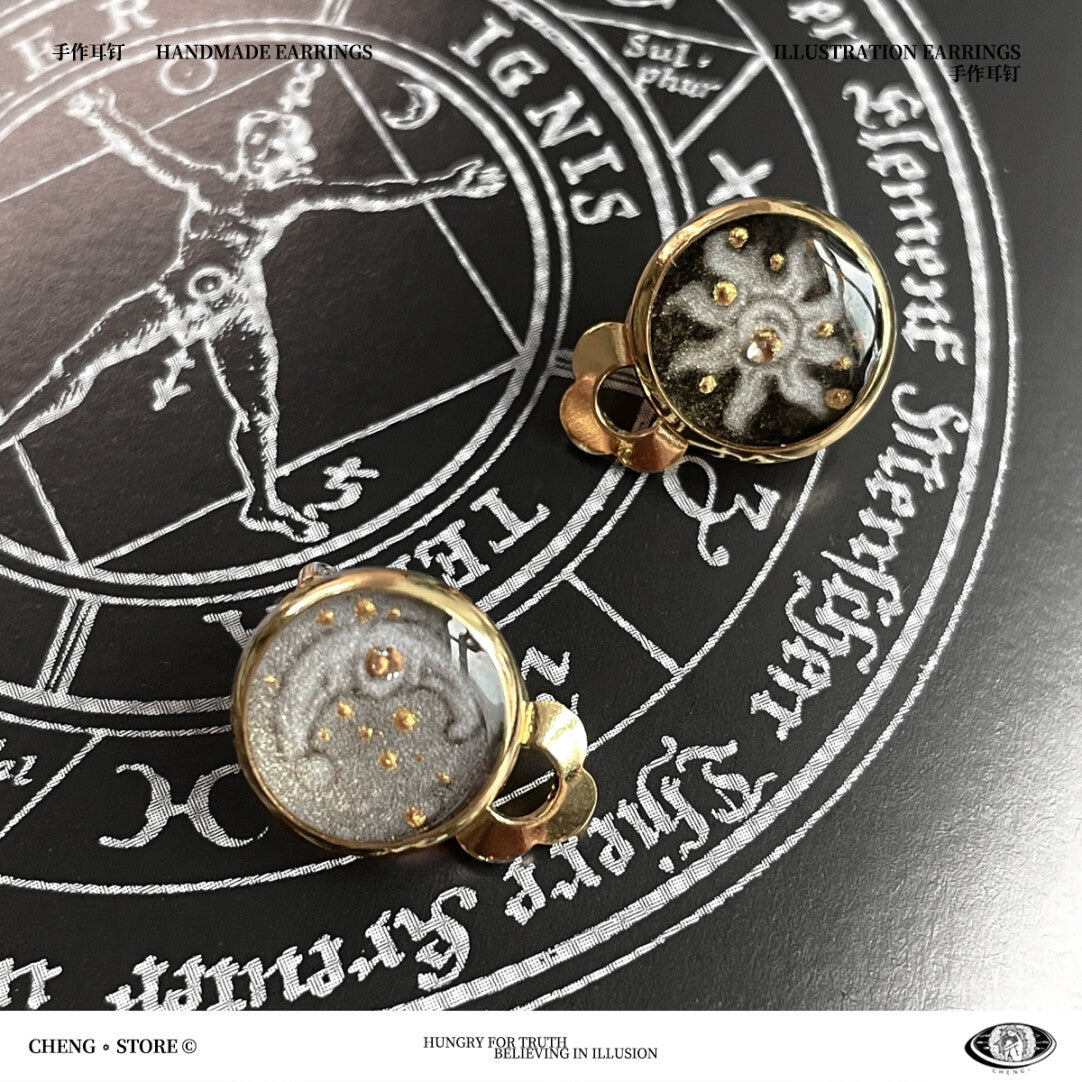 Handmade  Ink Painting Elements Earrings