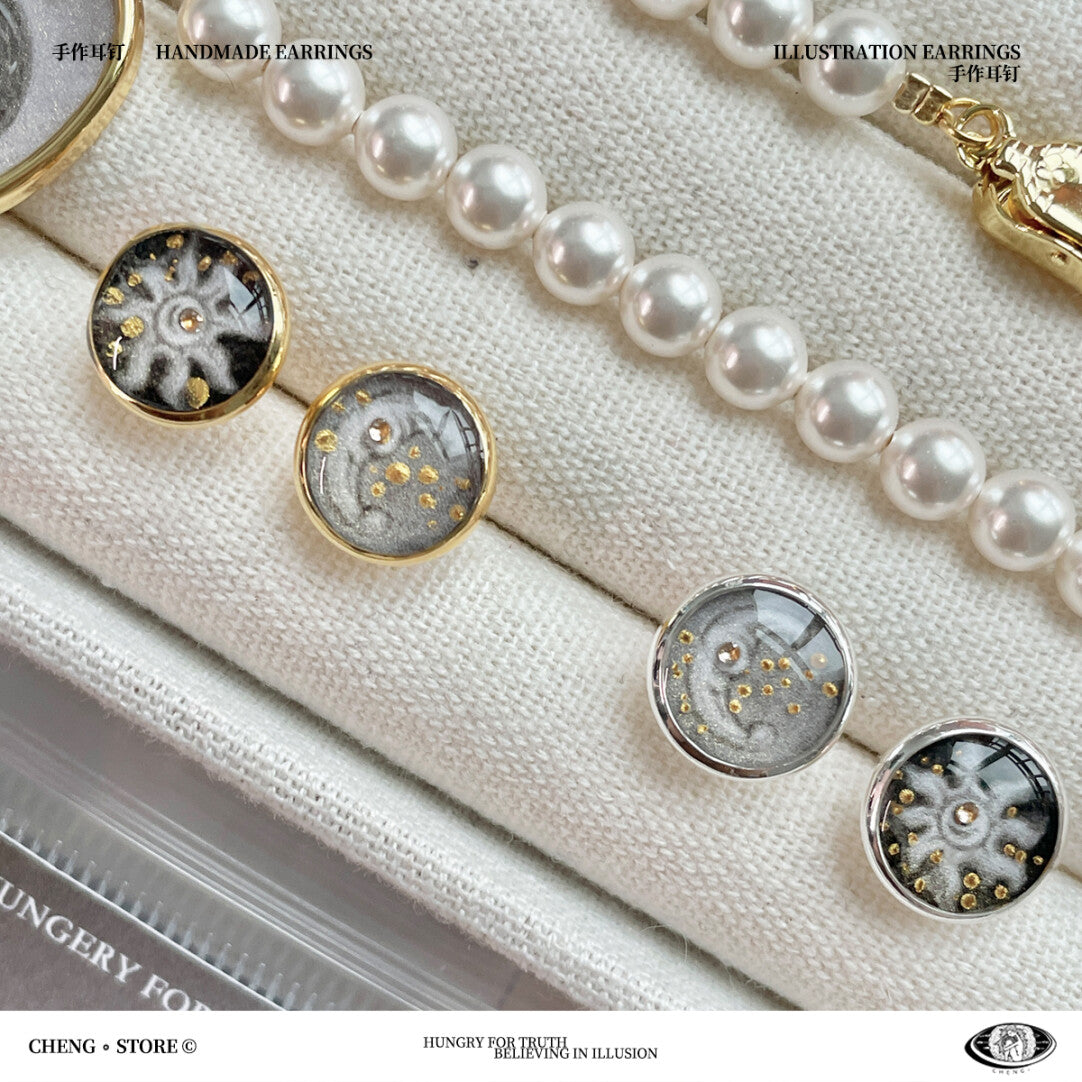 Handmade  Ink Painting Elements Earrings