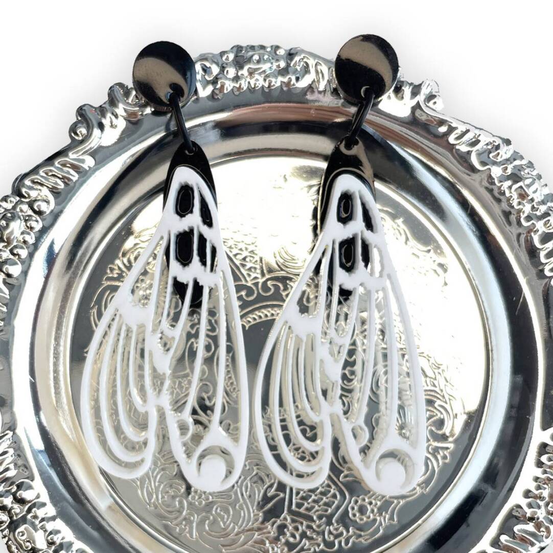 Cicada Acrylic Earrings,Black,Lumivault.