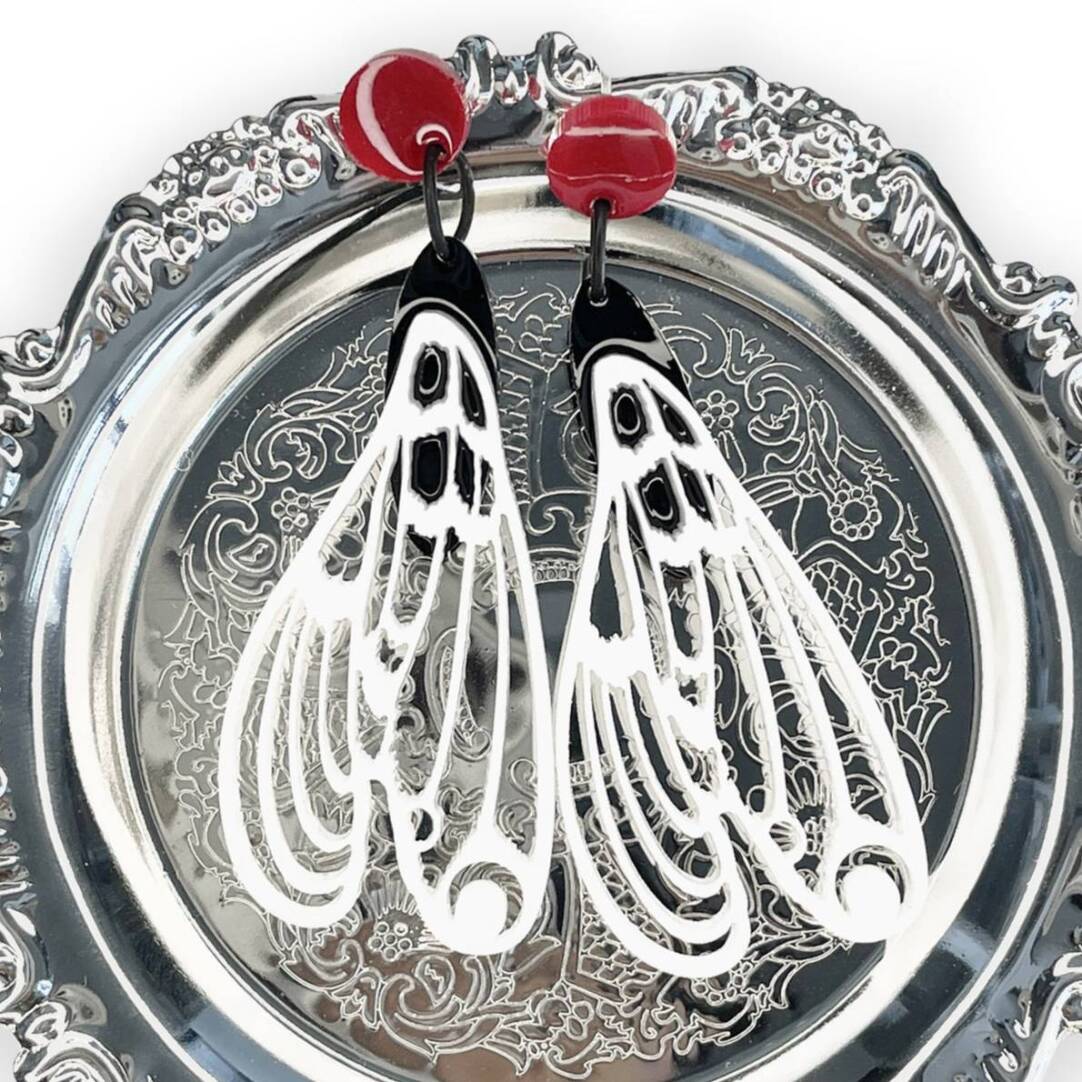 Cicada Acrylic Earrings,Red,Lumivault.