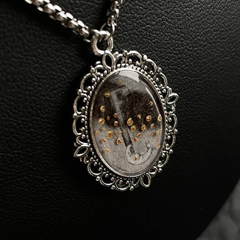 Vintage Handmade Painting Elements Necklace,Moon Key,Lumivault.