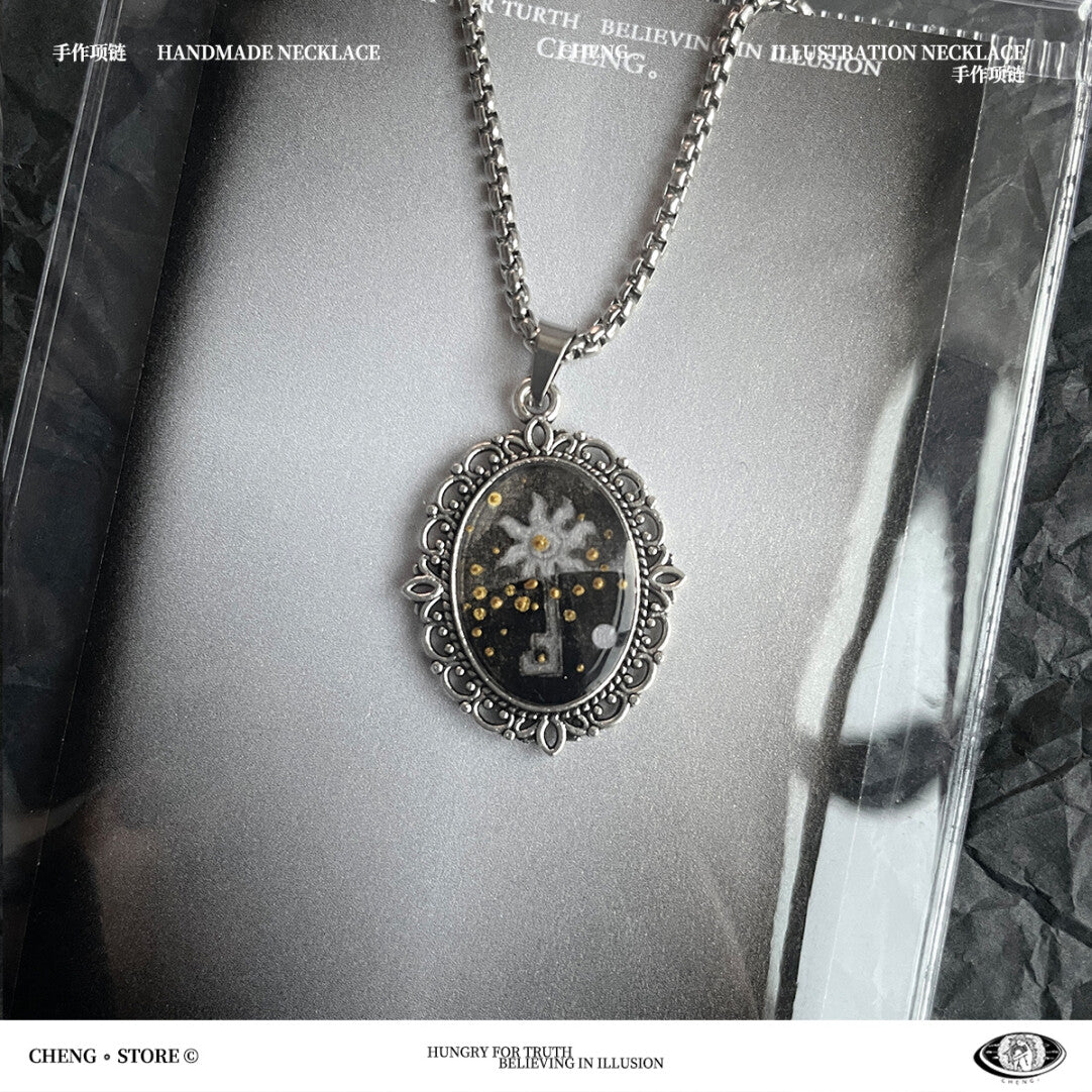 Vintage Handmade Painting Elements Necklace