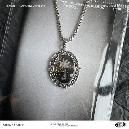 Vintage Handmade Painting Elements Necklace