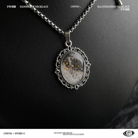 Vintage Handmade Painting Elements Necklace