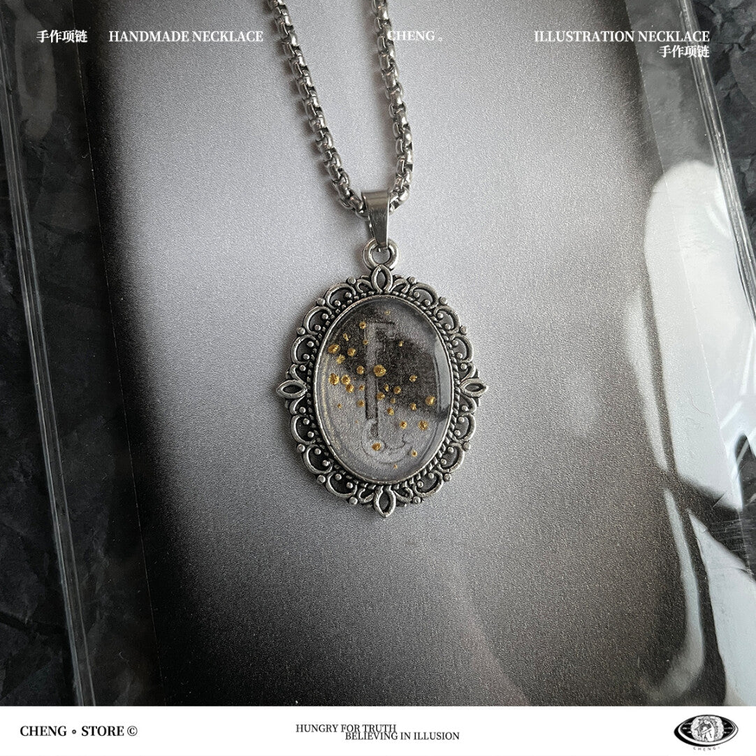 Vintage Handmade Painting Elements Necklace