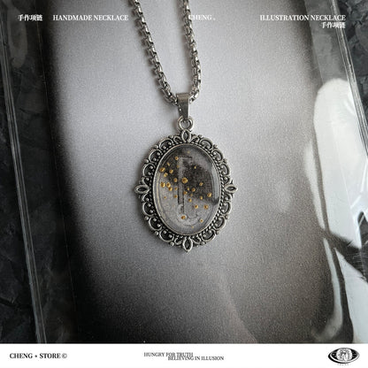 Vintage Handmade Painting Elements Necklace