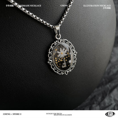 Vintage Handmade Painting Elements Necklace