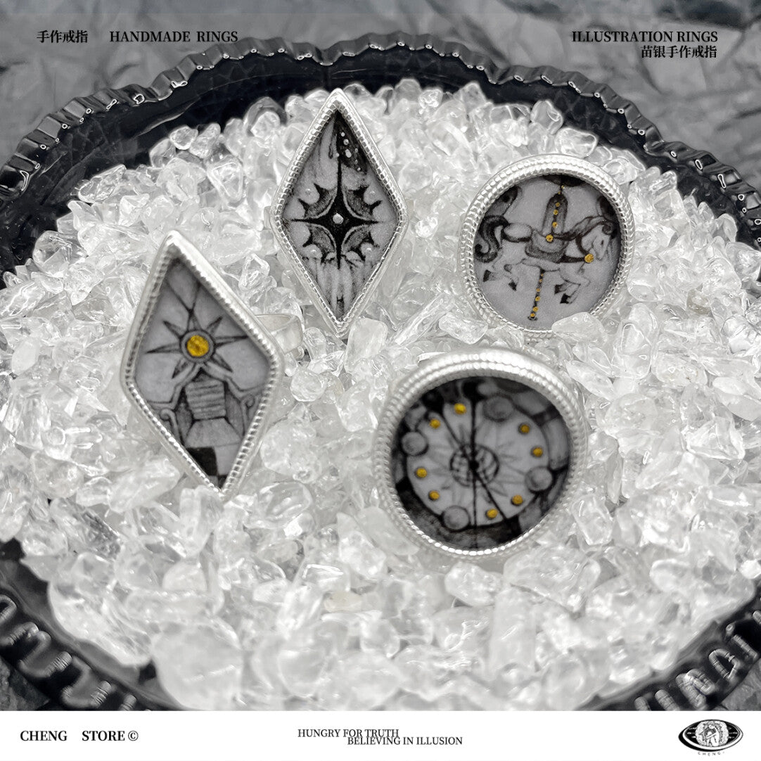 Handmade Ink Painting Elements  Ring