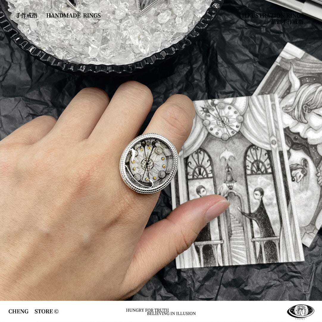 Handmade Ink Painting Elements  Ring,Lumivault.