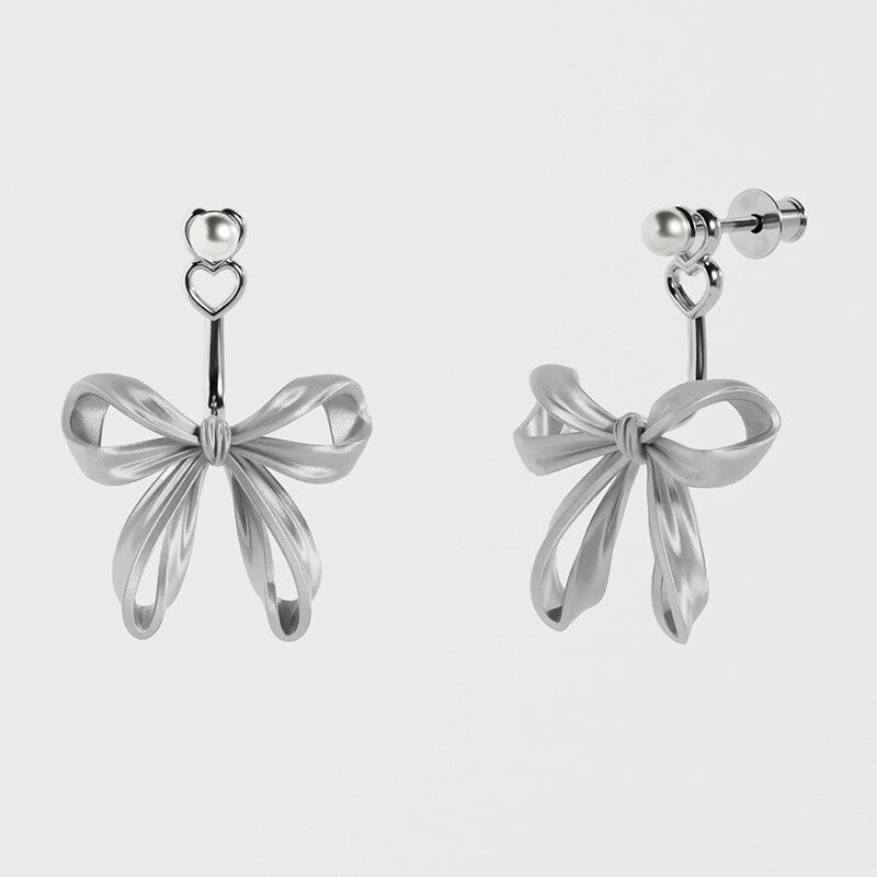 Bow Pearl Silver Stud Earrings,Lumivault.